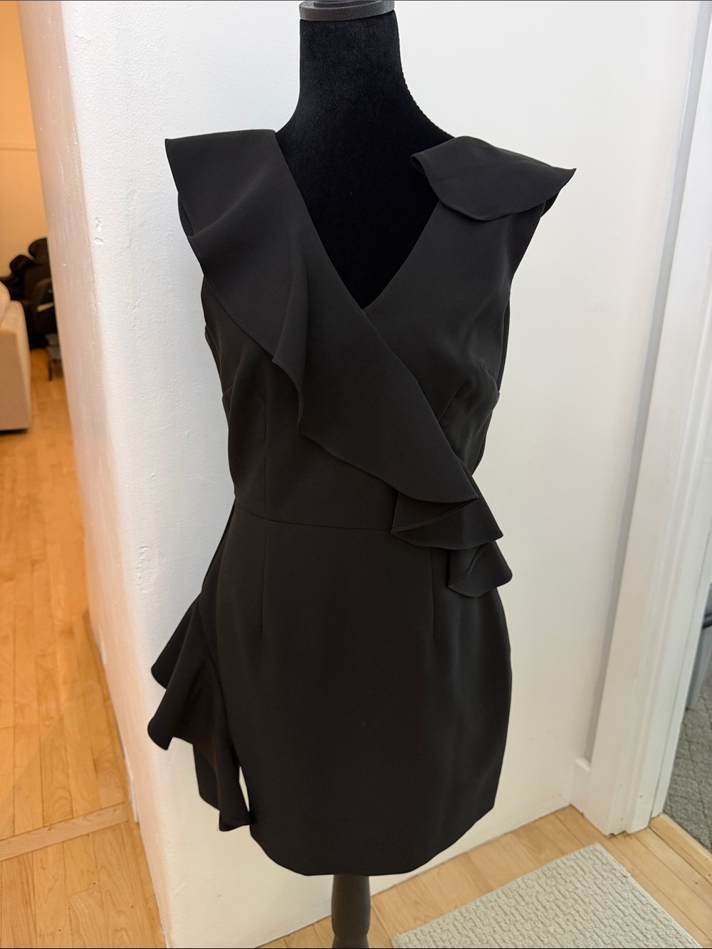 Gianni Bini Black Ruffle V-Neck Mini Dress